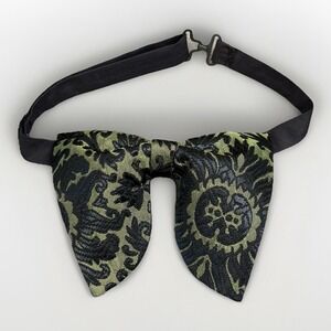 Handmade‎ Oversized Green Black Brocade Bow tie Vintage style 70`s Wedding Prom